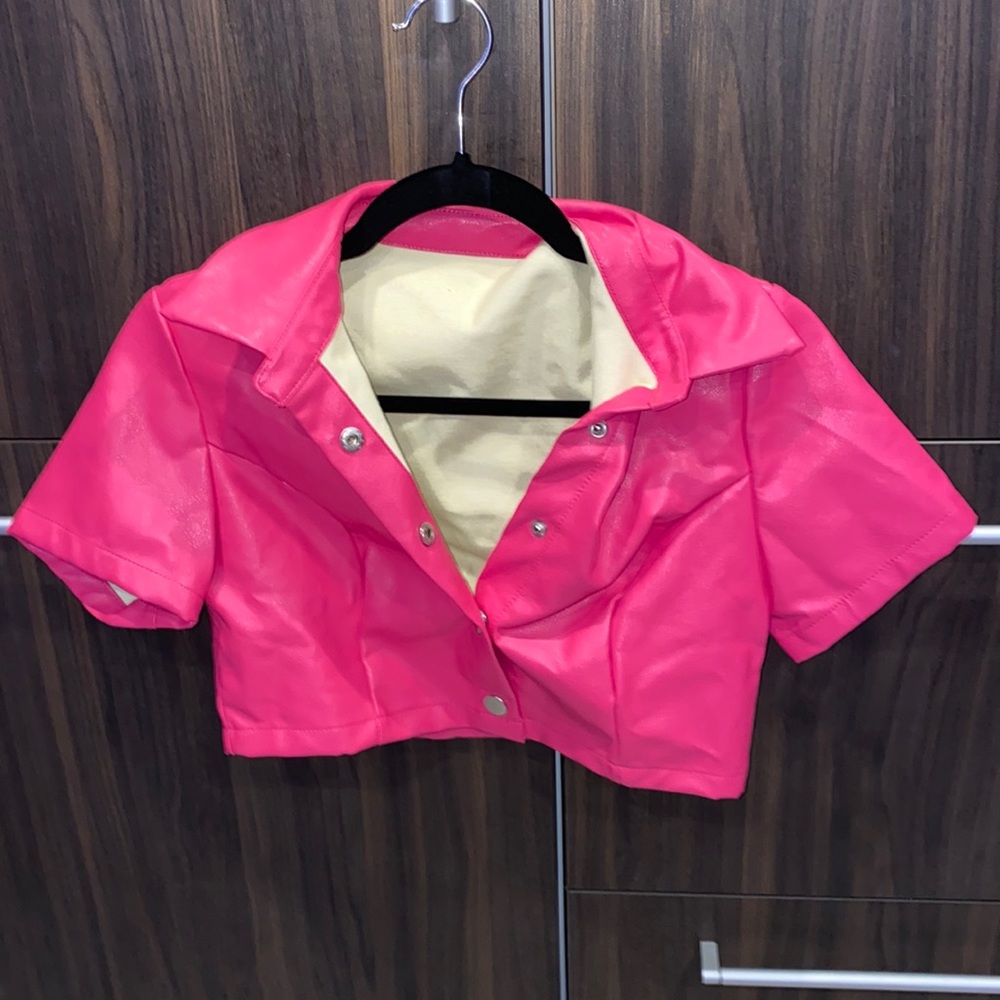 Crop top button shirt faux leather